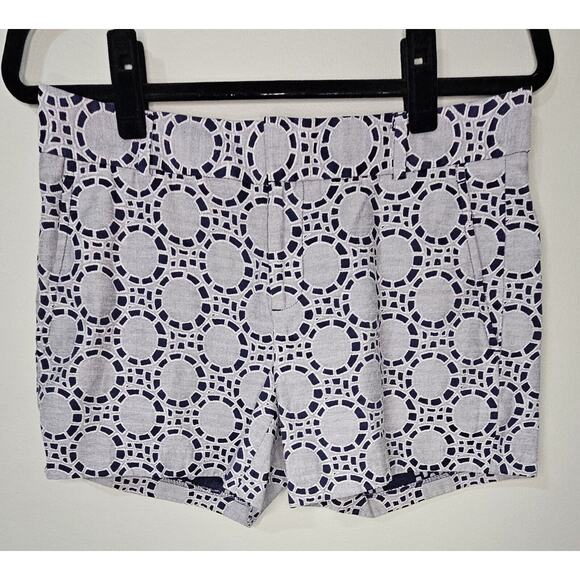 Banana Republic Size 4 Geometric Circle Printed Cotton Shorts Navy Blue White - Picture 1 of 9